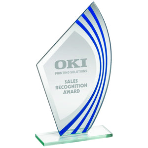 "Parkstone" Jade Glass Award with Blue and Silver Stripes. Thickness 5mm. Supplied in Plain Box