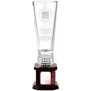 "Eldridge" 24% Lead Crystal Decanter on Wood Base. Supplied in Plain Box (includes engraving on glass and plate)