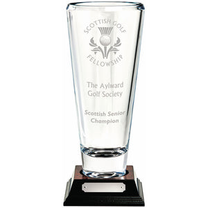 "Ashford" Crystalite Decanter on Wood Base. Supplied in Plain Box (includes engraving on glass and plate)