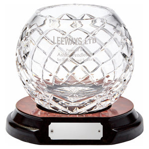 "Hopbrook" 24% Lead Crystal Cut Glass Bowl on Wood Base. Supplied in Plain Box (includes engraving on glass and plate)