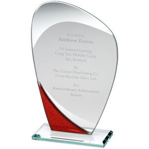 "Benson" Jade Glass Award with Red Panel and Silver Detail. Thickness 4mm. Supplied in Plain Box