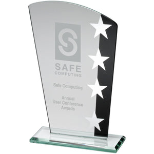 "Carnaby" Jade Glass Award with Black Stripe and Silver Stars. Thickness 5mm. Supplied in Plain Box