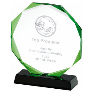 "Spring" Clear Glass Award with Green Halo. Thickness 15mm. Supplied in Presentation Case