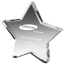 Load image into Gallery viewer, &quot;Floss&quot; Clear Crystal Star Award. Thickness 15mm. Supplied in Presentation Case.
