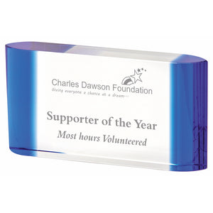 "Paneet" Crystal Award with Blue Edge. Thickness 30mm. Supplied in Presentation Case