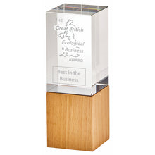 Load image into Gallery viewer, &quot;Moirang&quot; Crystal Award with Wood Base. Thickness 60mm. Supplied in Presentation Case
