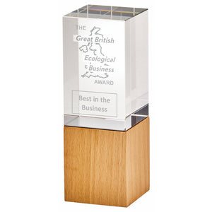 "Moirang" Crystal Award with Wood Base. Thickness 60mm. Supplied in Presentation Case