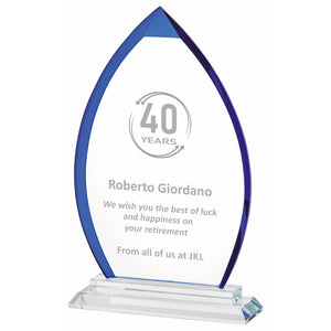 "Musk" Crystal Award with Blue Edge. Thickness 10mm. Supplied in Presentation Case