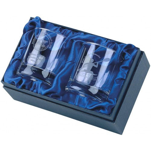 Two Spirit Glasses Engraved on each. Supplied in Presentation Case.