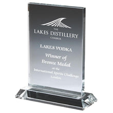 Load image into Gallery viewer, &quot;Crown&quot; Clear Glass Rectangle Award. Thickness 10mm. Supplied in Presentation Case.
