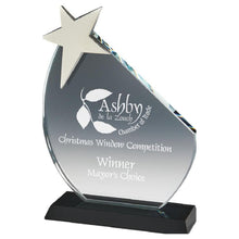 Load image into Gallery viewer, &quot;Ursinia&quot; Clear Glass Star Award with Black Base. Thickness 10mm. Supplied in Presentation Case.
