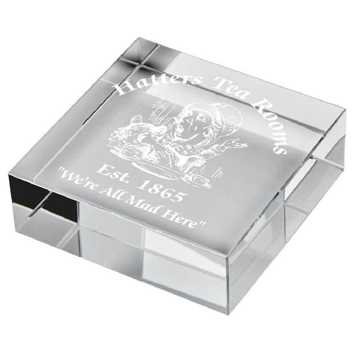 Prendon Square Glass Paperweight Engraved. Thickness 22mm. Supplied in Presentation Case.
