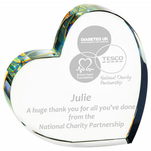 "True Heart" Glass Plaque Engraved. Thickness 25mm. Supplied in Presentation Case.