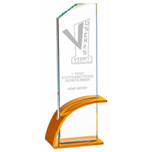 Load image into Gallery viewer, &quot;Cyclone&quot; Crystal Award with Metal Stand. Thickness 12mm. Supplied in Presentation Case.
